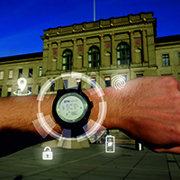 smart watch on wrist symbolising communication with other devices