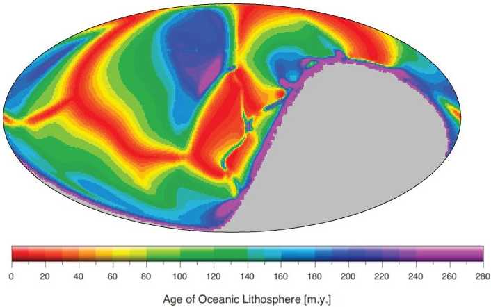 Enlarged view: simulation on local age of the seafloor