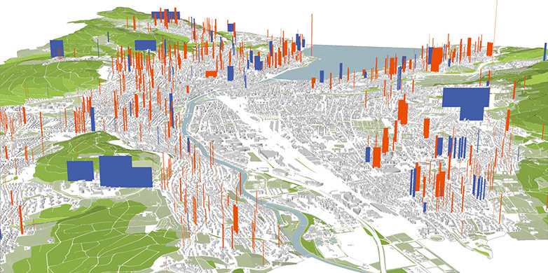 Enlarged view: The city of Zurich is home to more than 5,000 geothermal probes. 