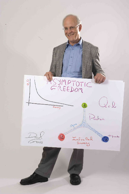 Enlarged view: Gross drew a diagram of the “asymptotic freedom of quarks” for CERN in 2008. (Image: Volker Steger/CERN)
