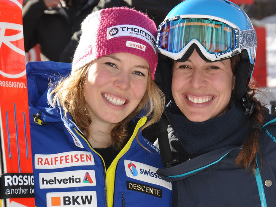 Now join in the fever with her sister: Dominique and Michelle after a race in Val d' Isère 2016. (Picture: courtesy of Dominique Gisin)