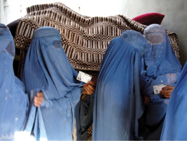 Afghan Women standing in line to vote