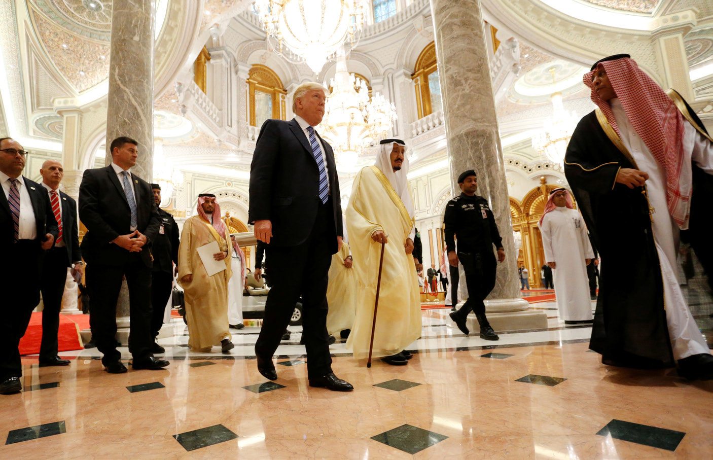 US President Donald Trump walks with Saudi Arabia’s King Salman bin Abdulaziz Al Saud