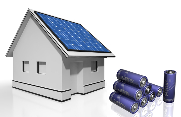 Vergrösserte Ansicht: House with solar panels and batteries