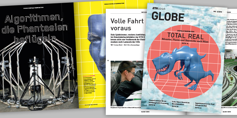 Vergrösserte Ansicht: Collage: Das neue Design des Magazins Globe