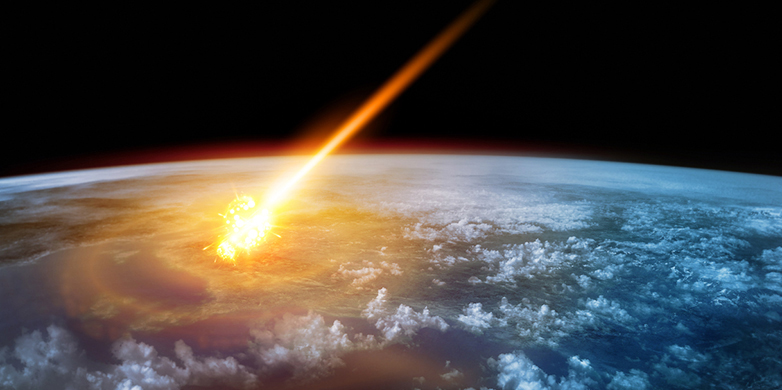 Ein Asteroid trifft die Erde. 