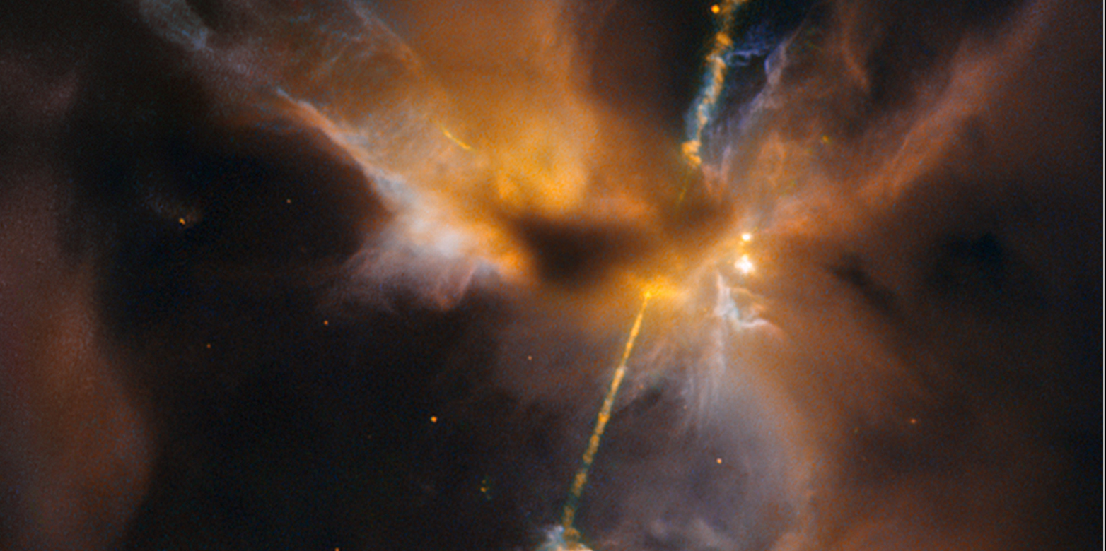 So könnte unser Sonnensystem bei der Geburt ausgesehen haben: Der junge Stern sendet Strahlung und Materie in Form von Jets aus. Das Hubble-Bild zeigt das Objekt HH 24 in einer Sternentstehungsregion im Orion. (Bild: NASA and ESA)