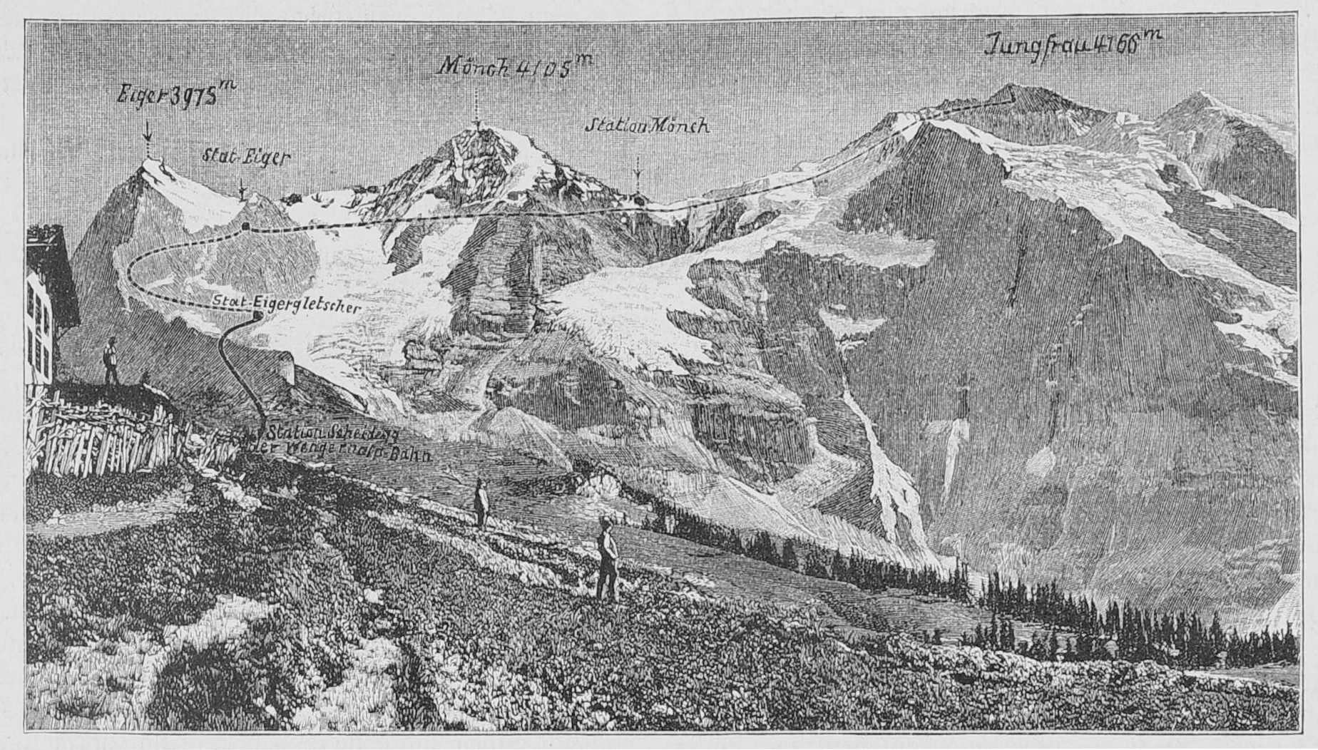 Vergrösserte Ansicht: Altes schwarz-weiss Bild der Berge, welches das geplante Bauprojekt zeigt