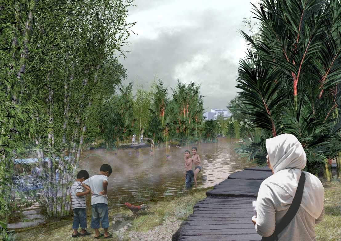 Enlarged view: simulation of a river park along the Ciliwung in Kampung Melayu 