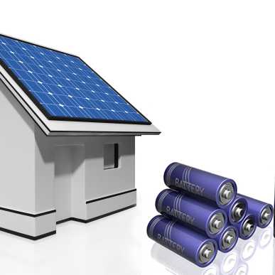 house with solar panels and batteries