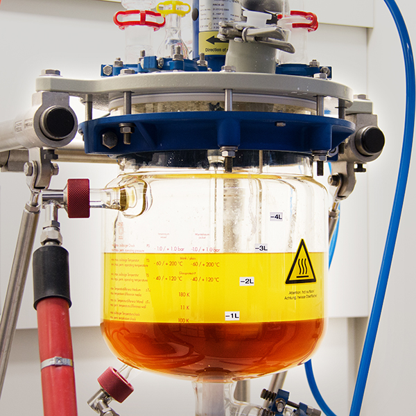 Enlarged view: Biodiesel (light liquid) and glycerol (dark liquid)