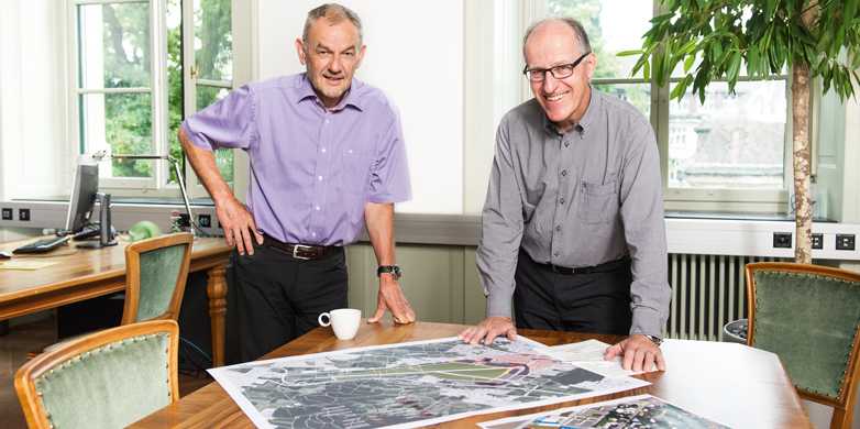 Enlarged view: For the Innovation Park: Roman Boutellier and Andreas Flury. (Photo: ETH Zurich/Oliver Bartenschlager)