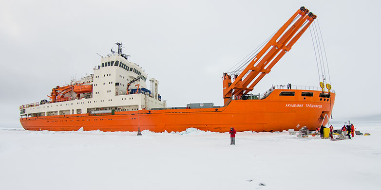 The icebreaker Akademik Treshnikov will be the temporary home and workplace of 55 scientists for several months. (Image: Swiss Polar Institute)