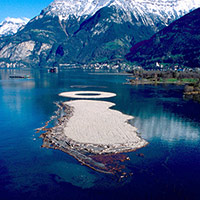 The artificial islands in the Reuss delta on Lake Lucerne.