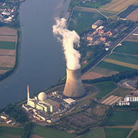 Aerial view of the nuclear power plant Leibstadt. 