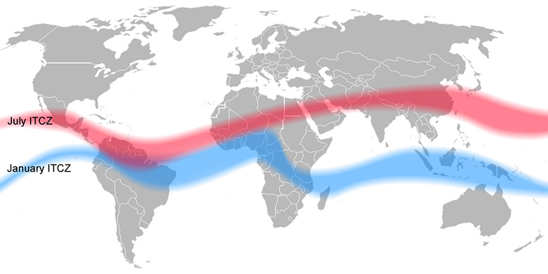 Enlarged view: The annual see-saw of the tropical rain belt. (Visualisations: Wikipedia / Mats Halldin)