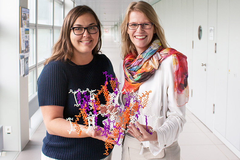 Urszula Lewandowska and Prof. Helma Wennemers holding a 3D printout of the molecular weave they discovered.&nbsp;(Photograph: ETH Zurich / Joachim Schnabl)