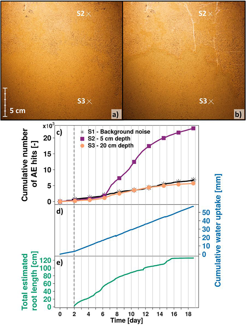 Pictures and diagrams showing acoustic emissions from root-growth.