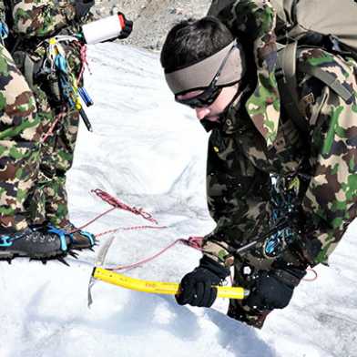 Military personnel doing research on the Gauli Glacier