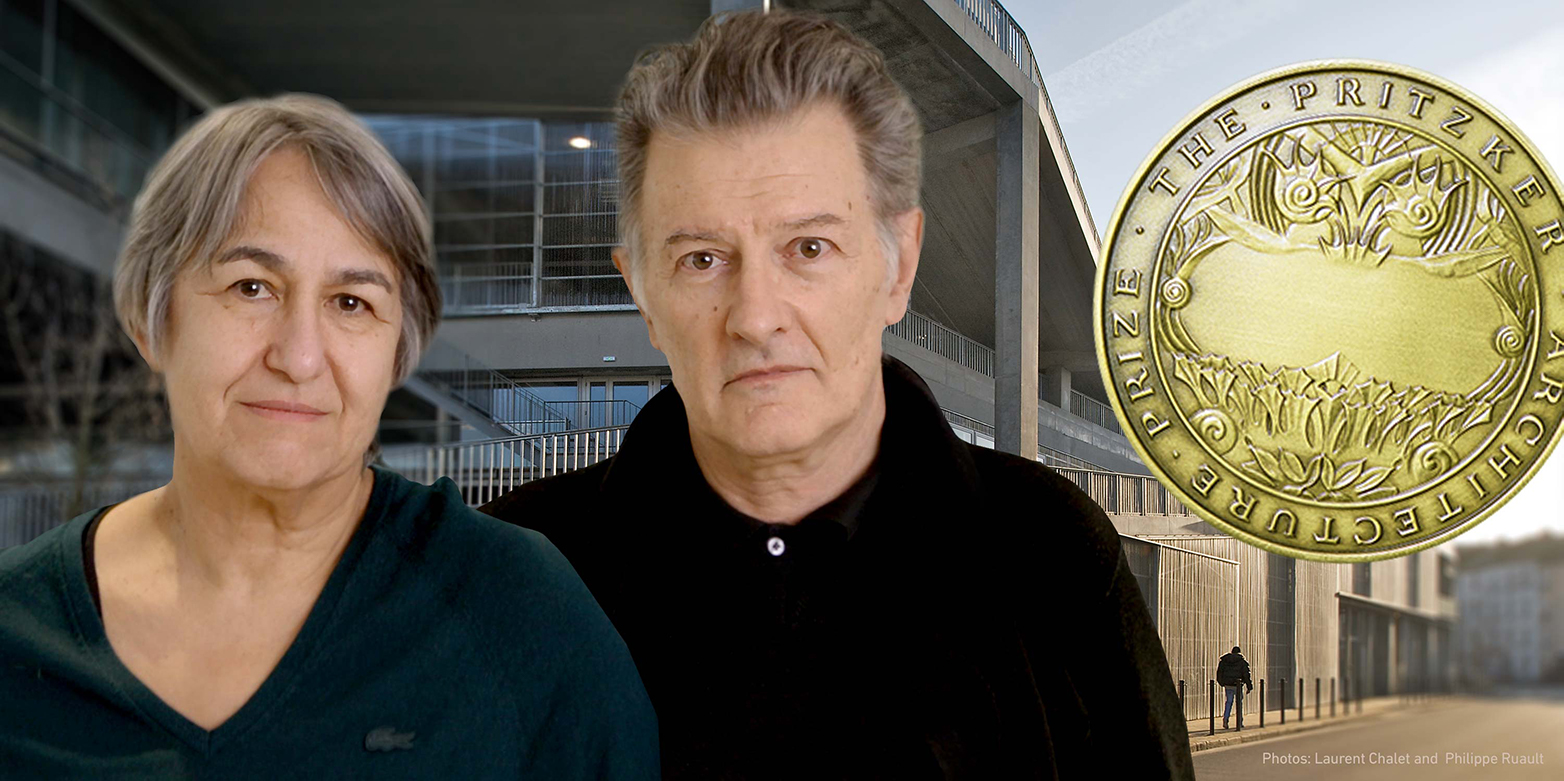 Anne Lacaton and Jean-Philippe Vassal with the Pritzker Price medal