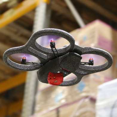 Verity drone flying in a warehouse