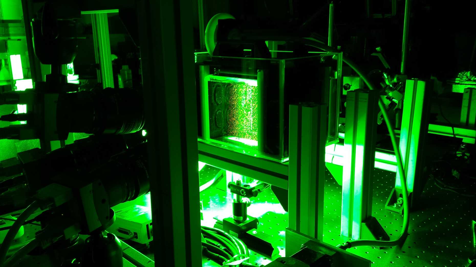 Laboratory with green light