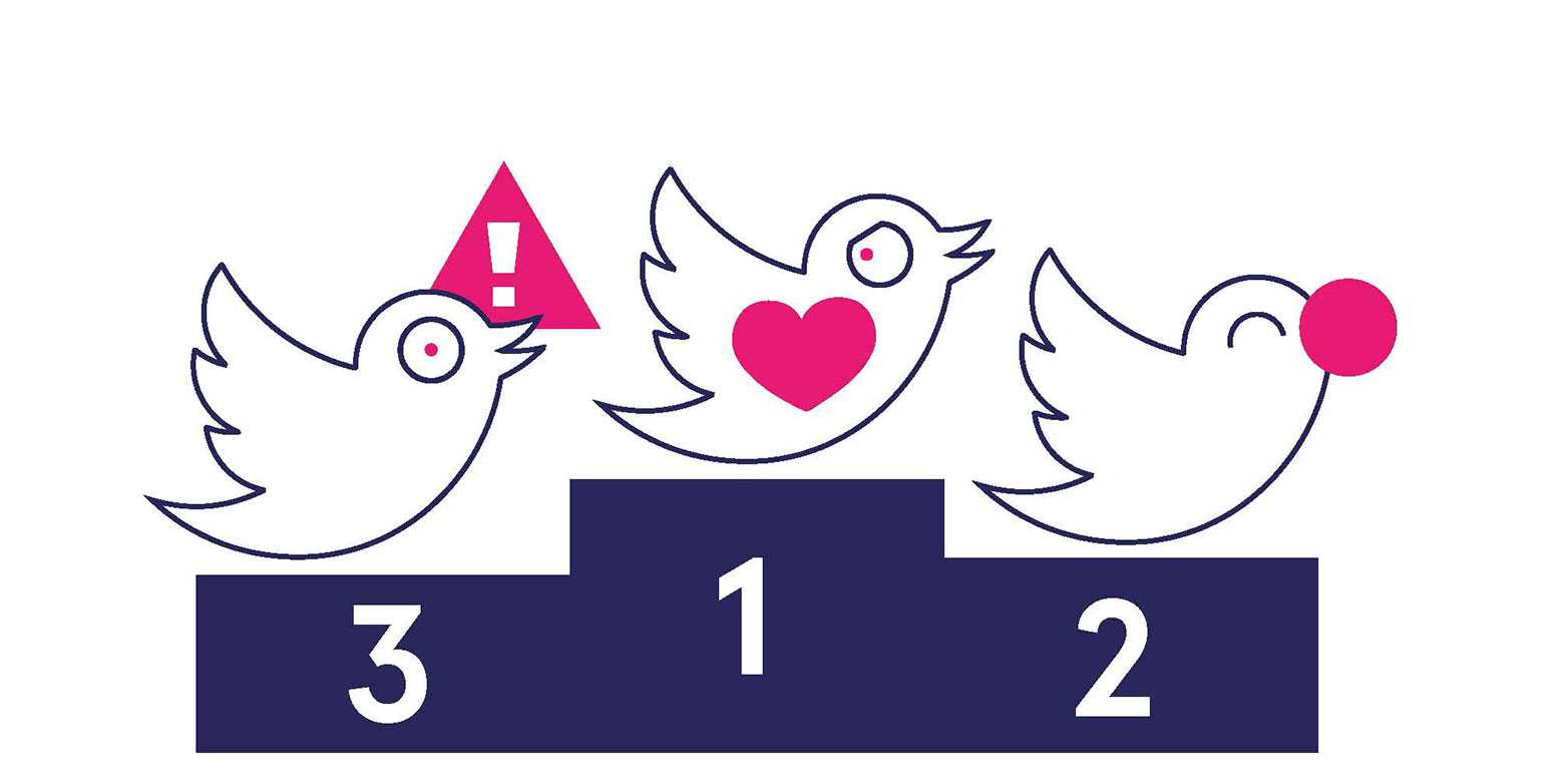 Illustration with Twitter birds on a platform: An ETH research team tested three different counterspeech strategies on twitter to reduce hate speech. Most effective were comments that encouraged empathy with those targeted by hate speech.