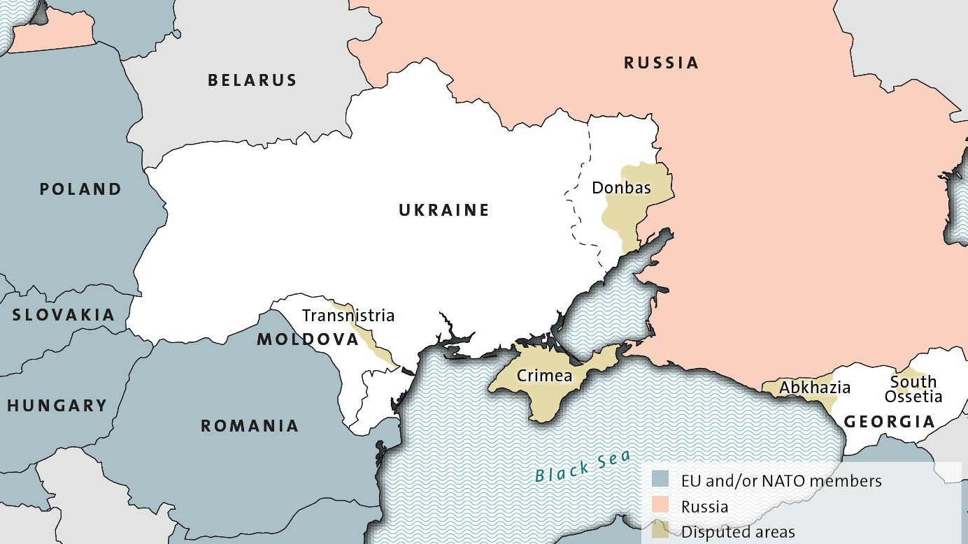 Map of Ukraine with surrounding countries and Russia