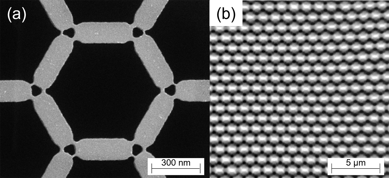 Kagome spin ice showing the nanoscale permalloy magnets asymmetrically connected by magnetic bridges