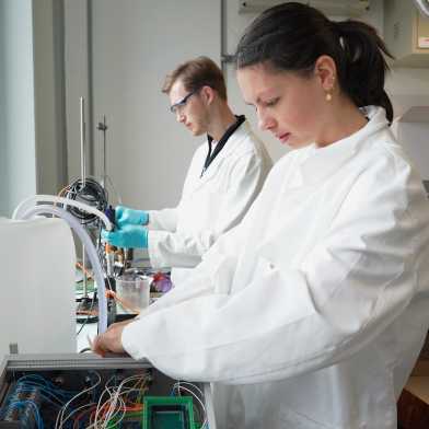Two students in the laboratory