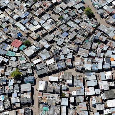 A bird's eye view of a densely populated slum