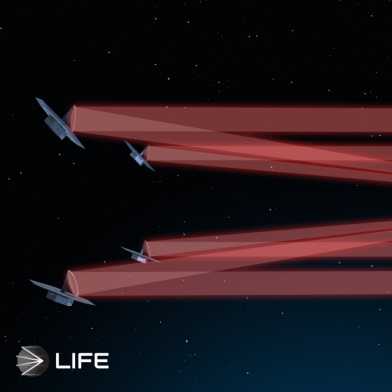 Illustration of five satellites facing each other so that they form a large space telescope.