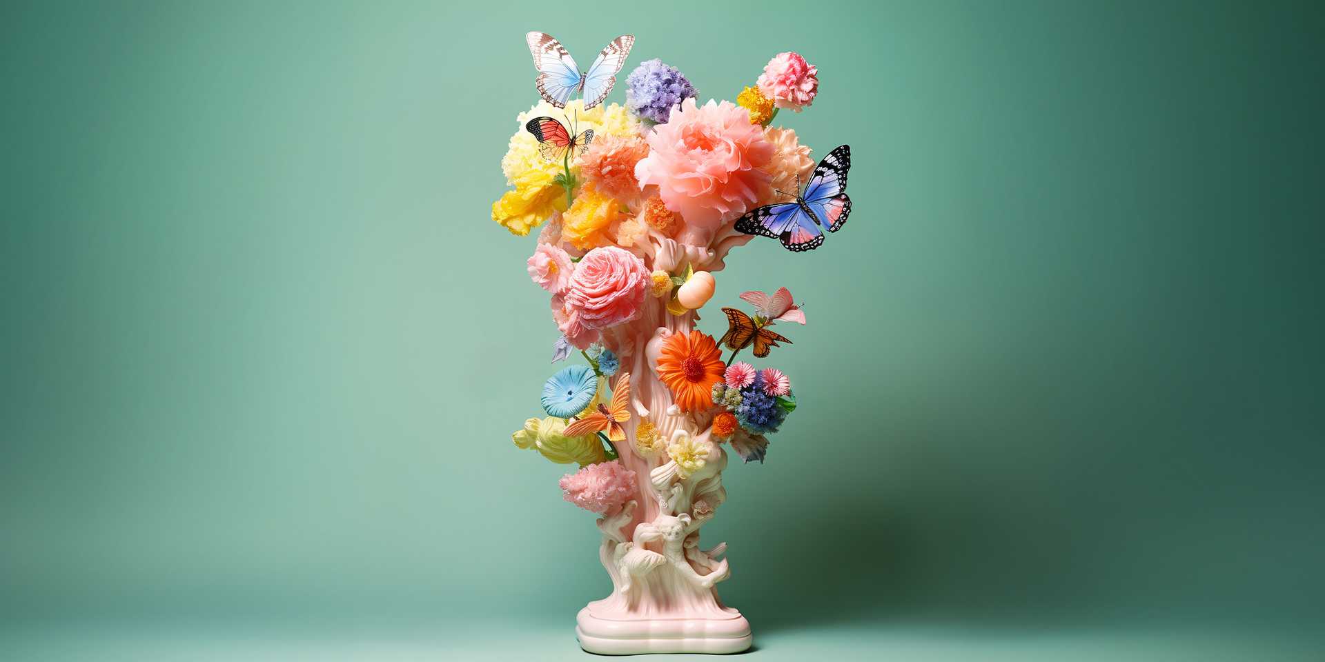 Pastel bouquet of flowers on a pedestal