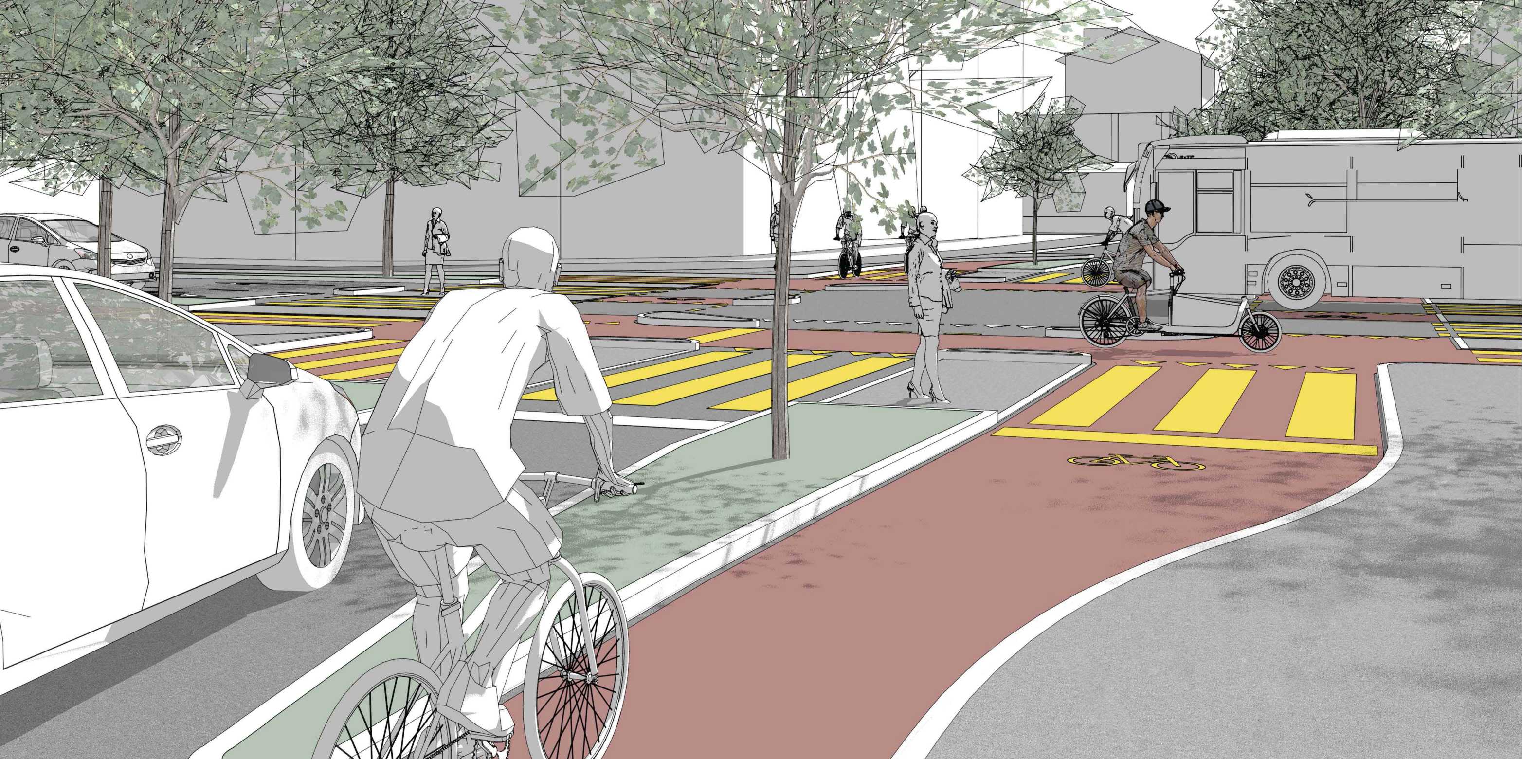 Illustration of a possible road junction optimised for e-bike riders.