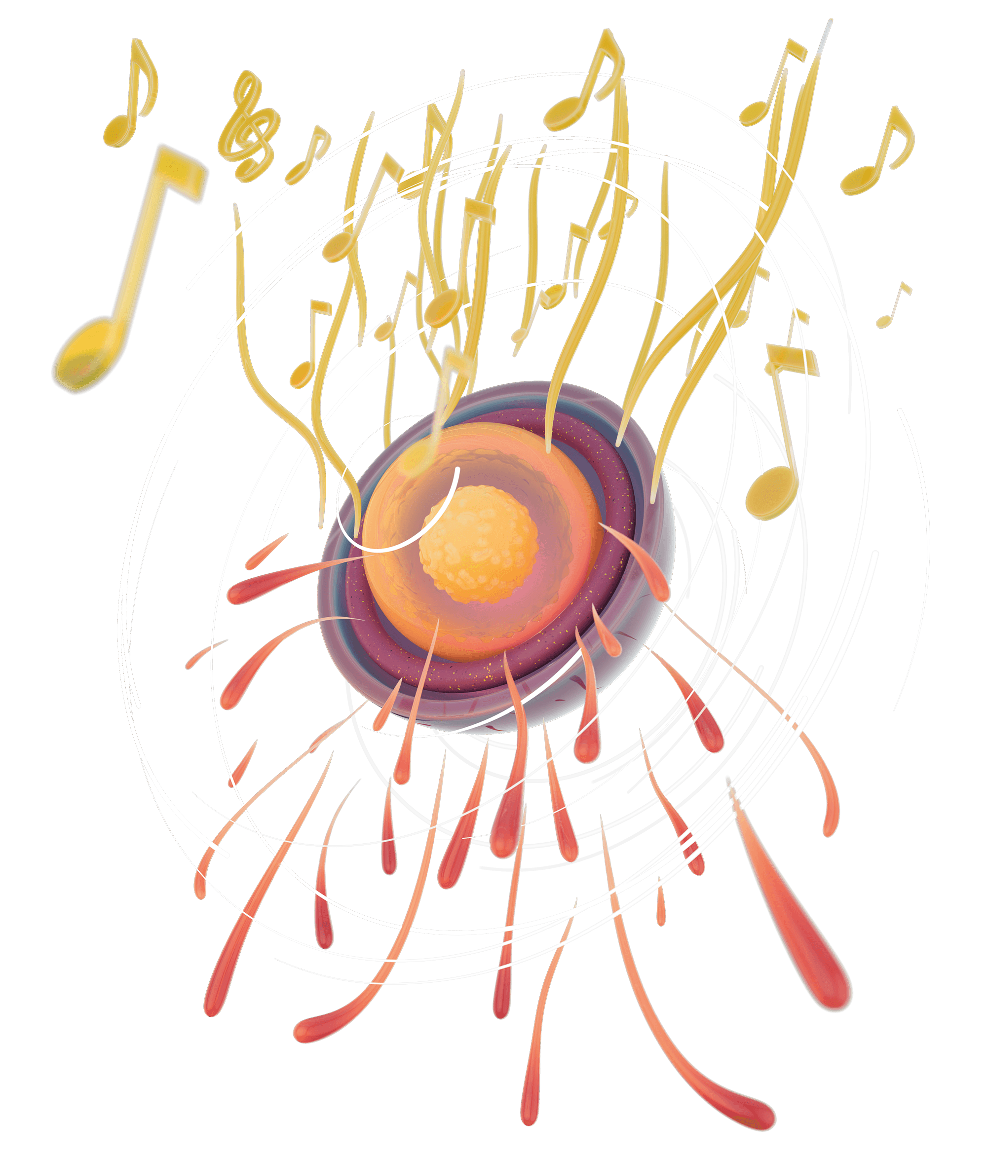 Illustration cell from which musical notes float out