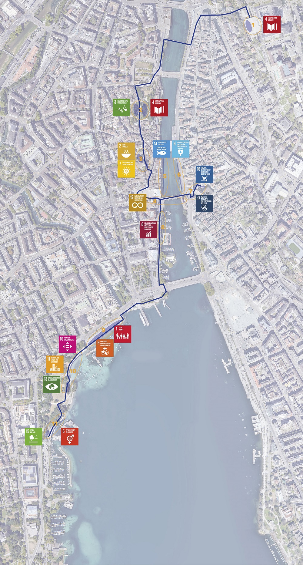 SDG exhibition locations in the heart of Zurich: A parcours from ETH Polyterrace to the port of Enge