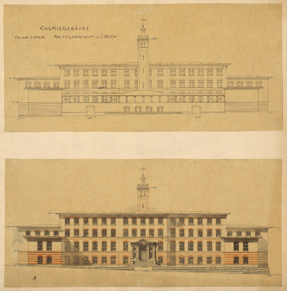 Plan of a chemistry building containing well-equipped laboratory facilities, which was completed in 1886.