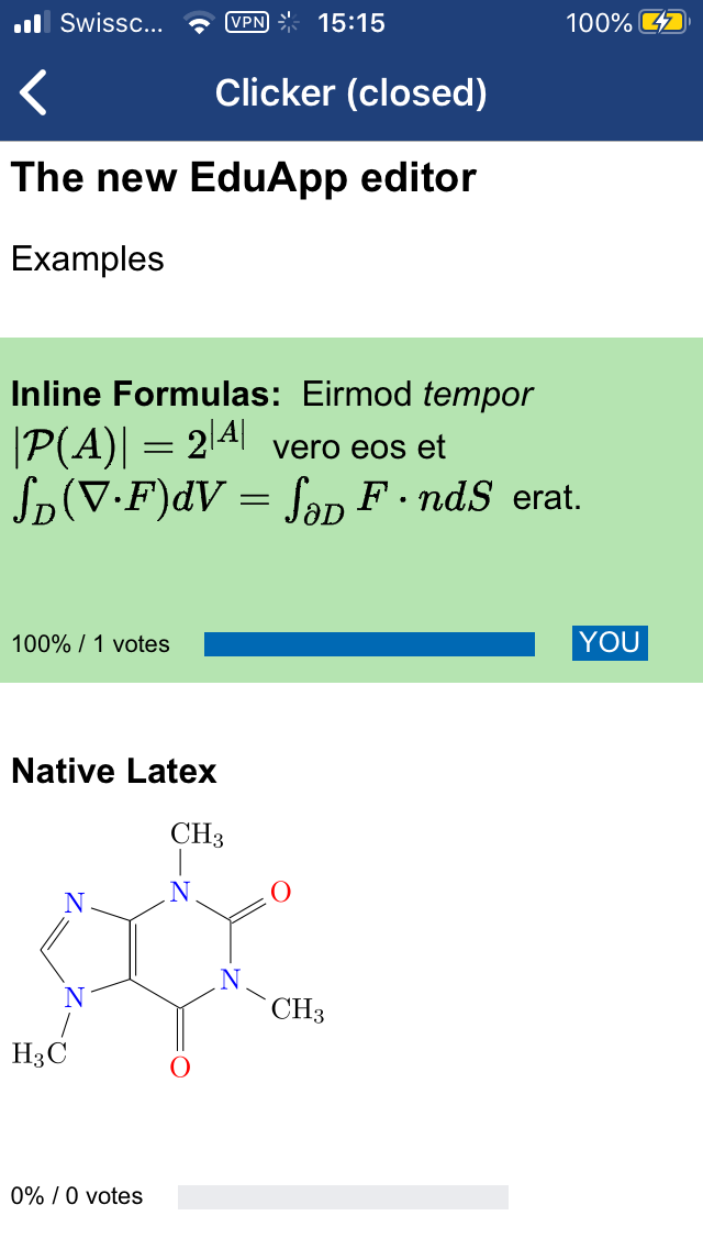 Clickerfrage mit MathJax-Formel und natives Latex