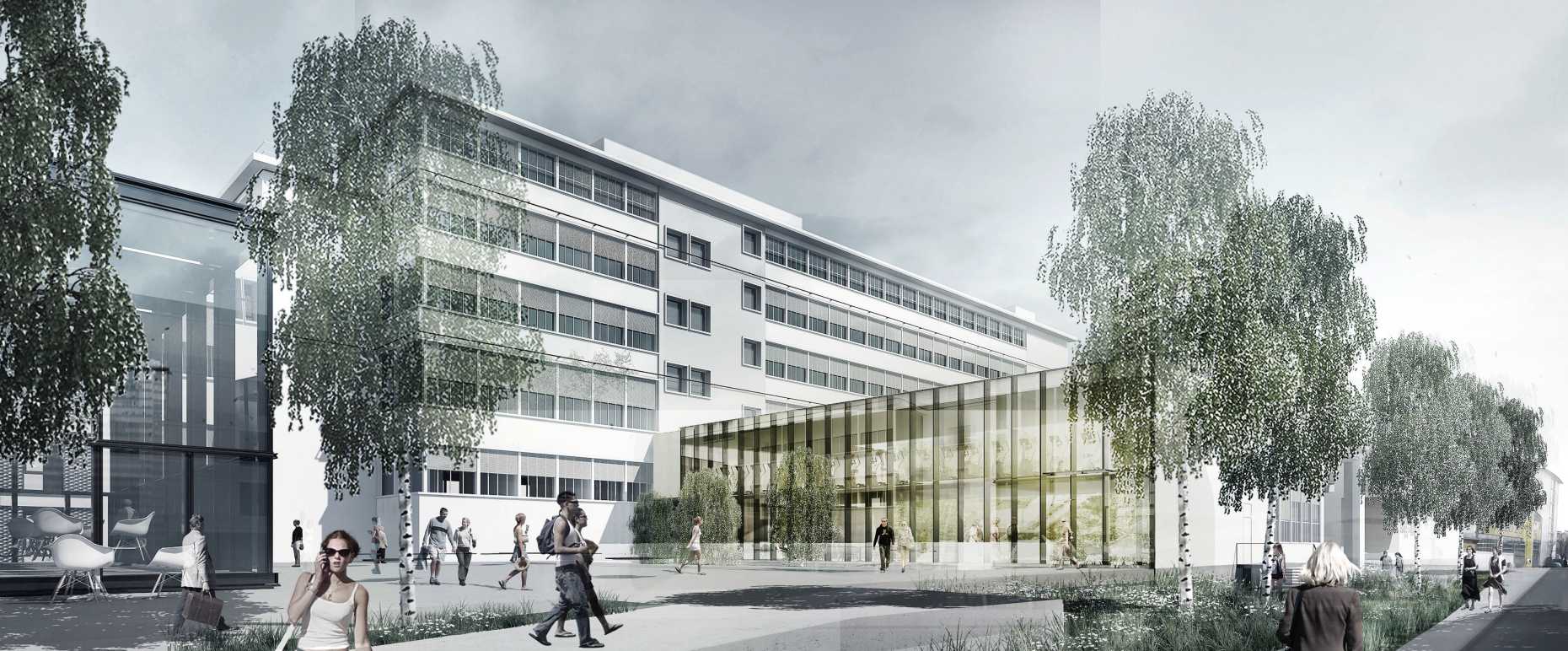 Vergrösserte Ansicht: Rendering des Logistikzentrums der ETH Zürich in Oerlikon (Architekten group8, Genf)