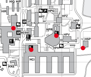Vergrösserte Ansicht: Karte der Standorte Validierungsterminals auf dem Campus ETH Hönggerberg