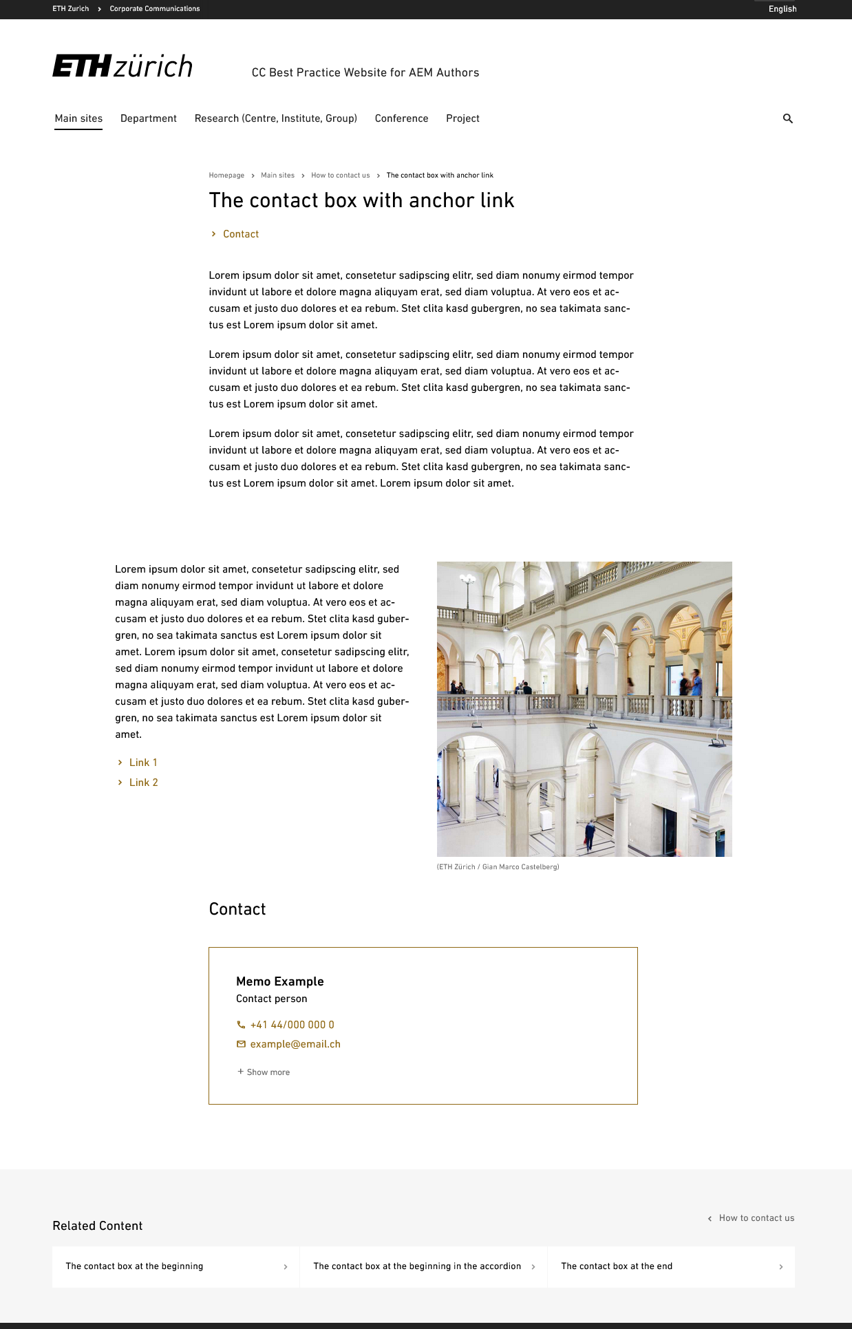 Vergrösserte Ansicht: Screenshot Webpage: contact box with anchor link