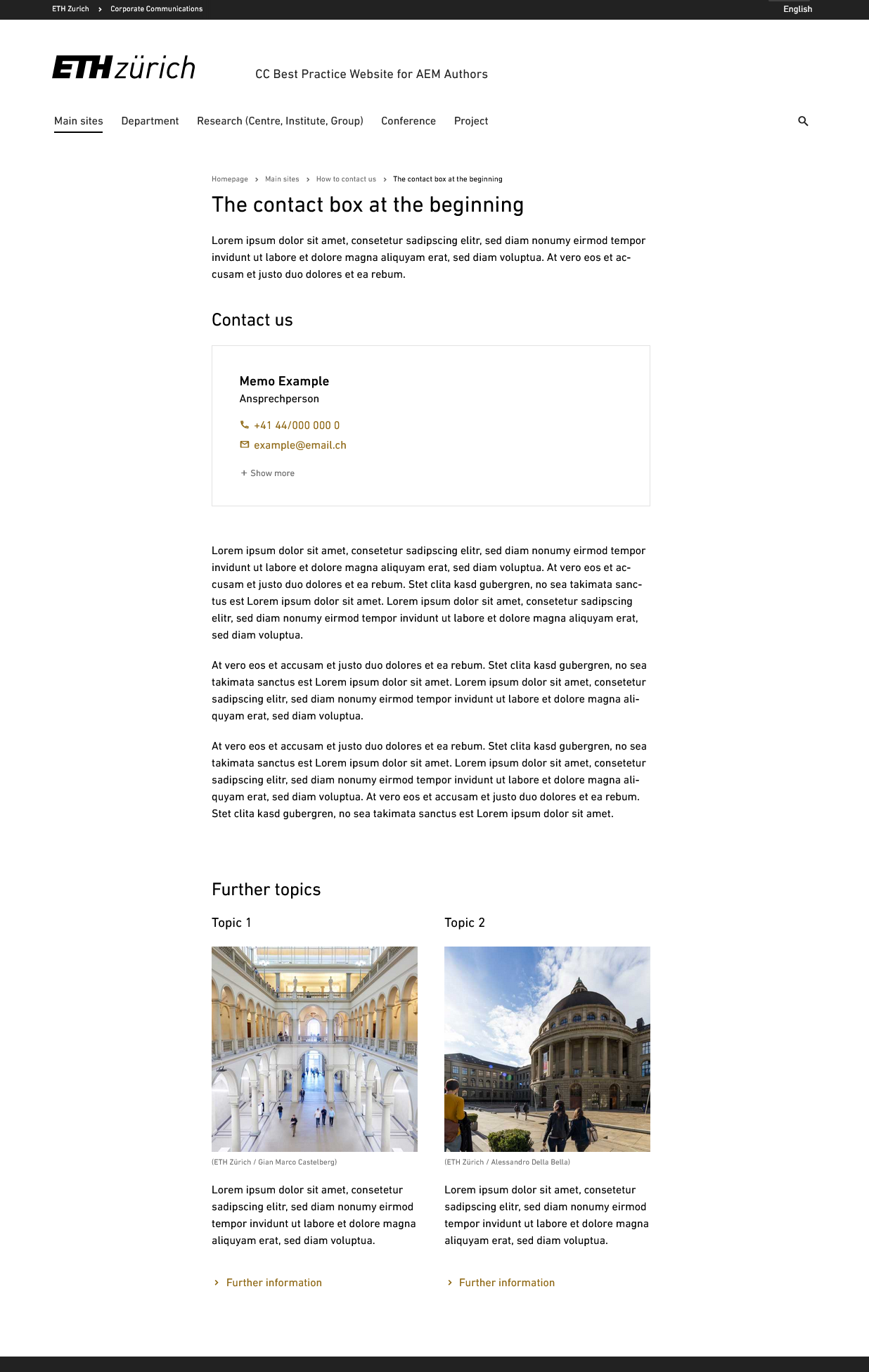 Vergrösserte Ansicht: Screenshot Webpage: The contact box at the beginning
