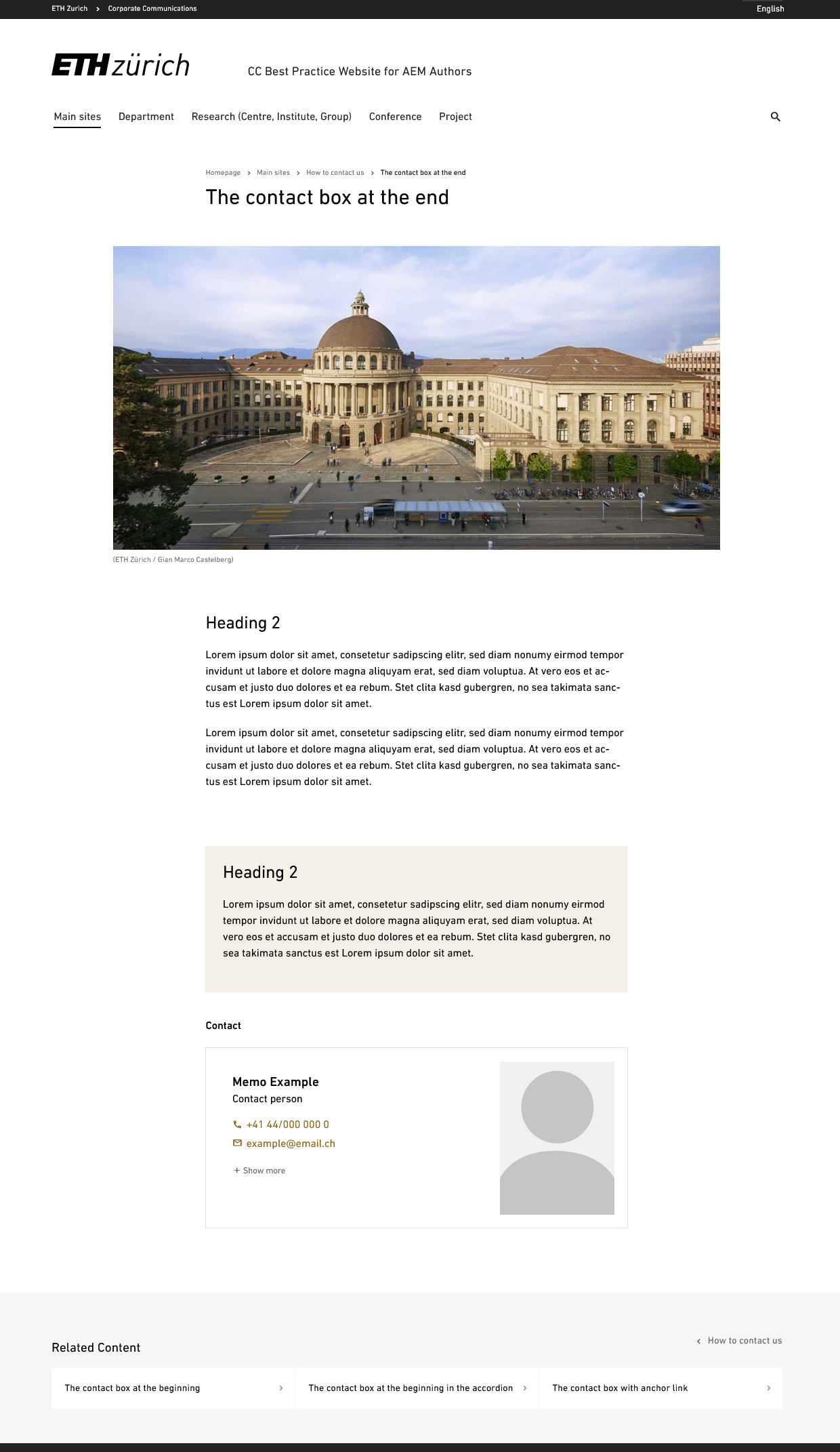 Vergrösserte Ansicht: Screenshot Webpage: contact box at the end