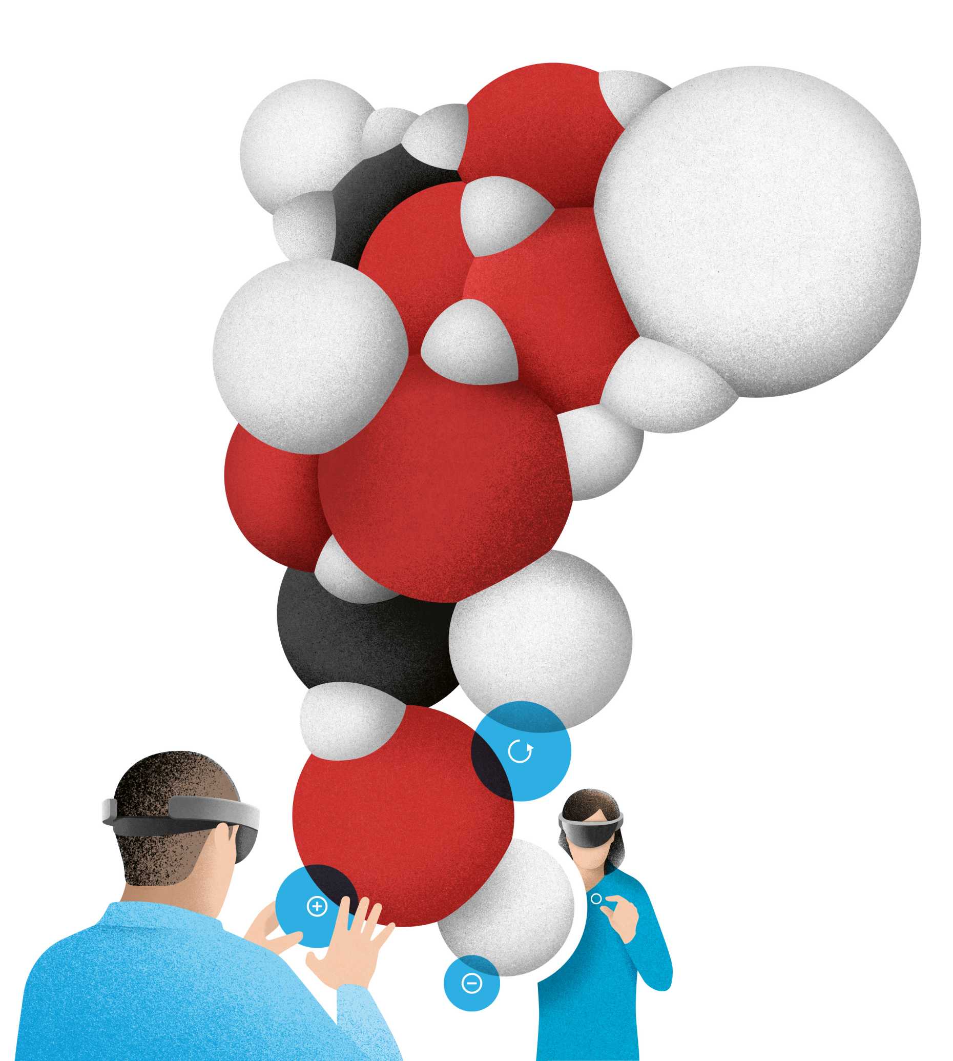 Enlarged view: By using HoloLens glasses, a protein can be experienced as a virtual object in space. (Illustration: Aurel Märki)
