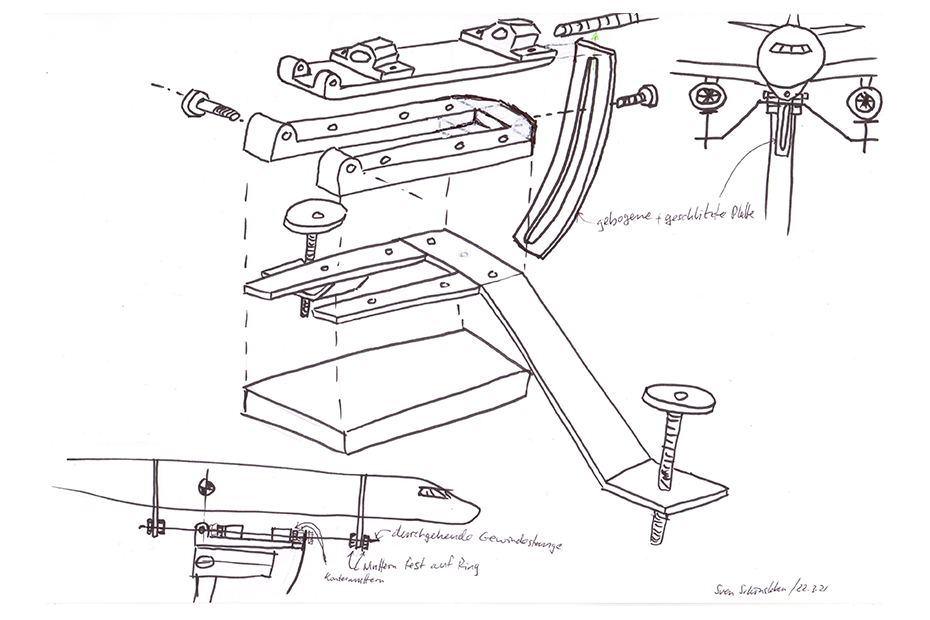 Enlarged view: Hand sketch of wind tunnel bracket