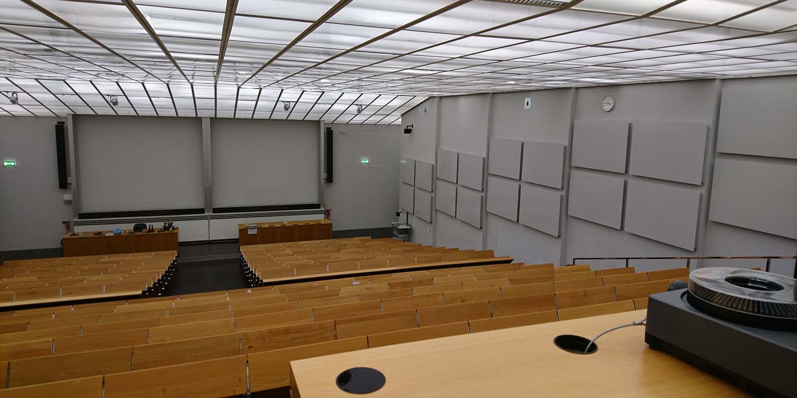 Inside view of lecture hall NO C60 with new ceiling