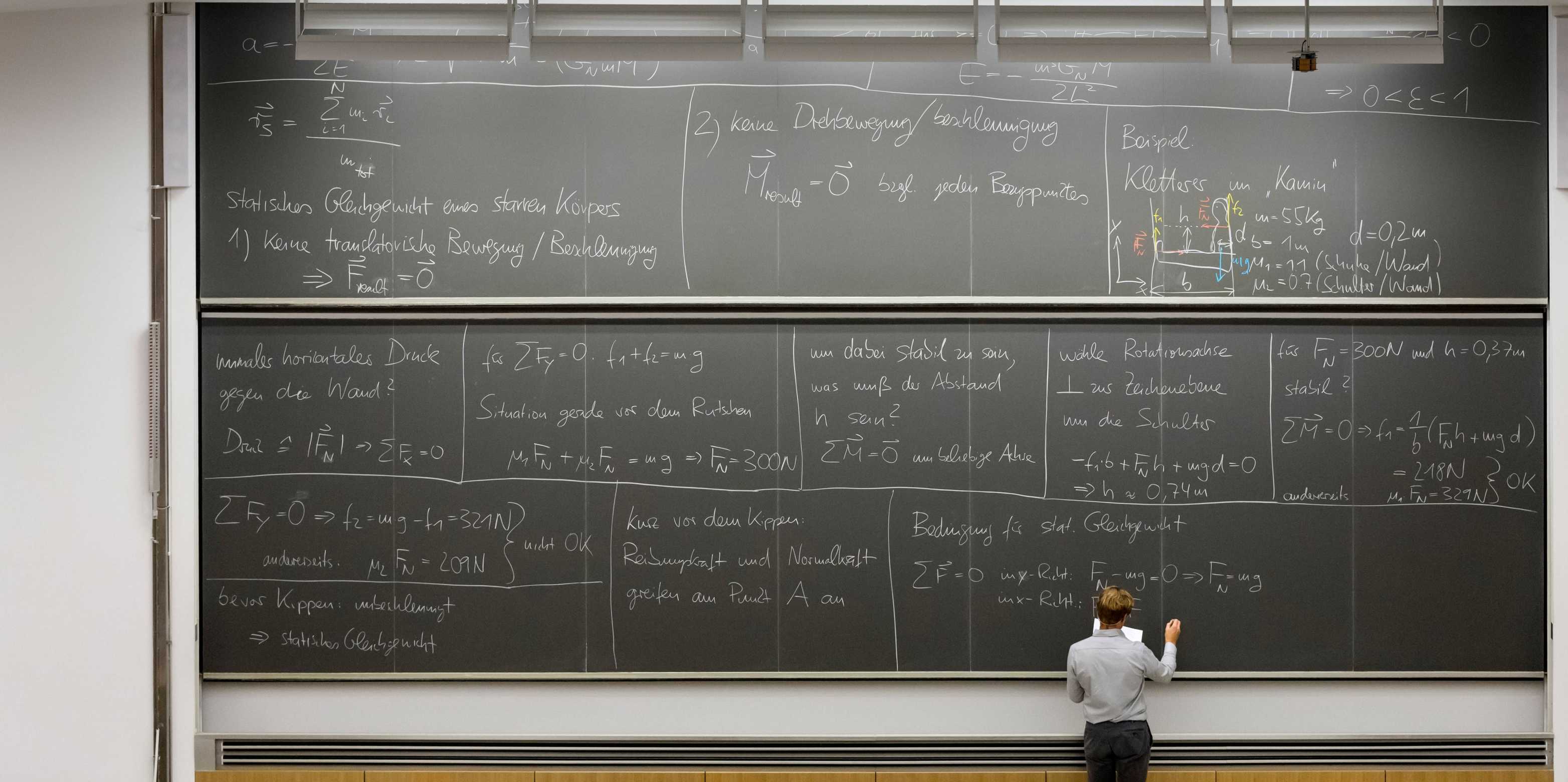 Man standing in front of a blackboard full of writing