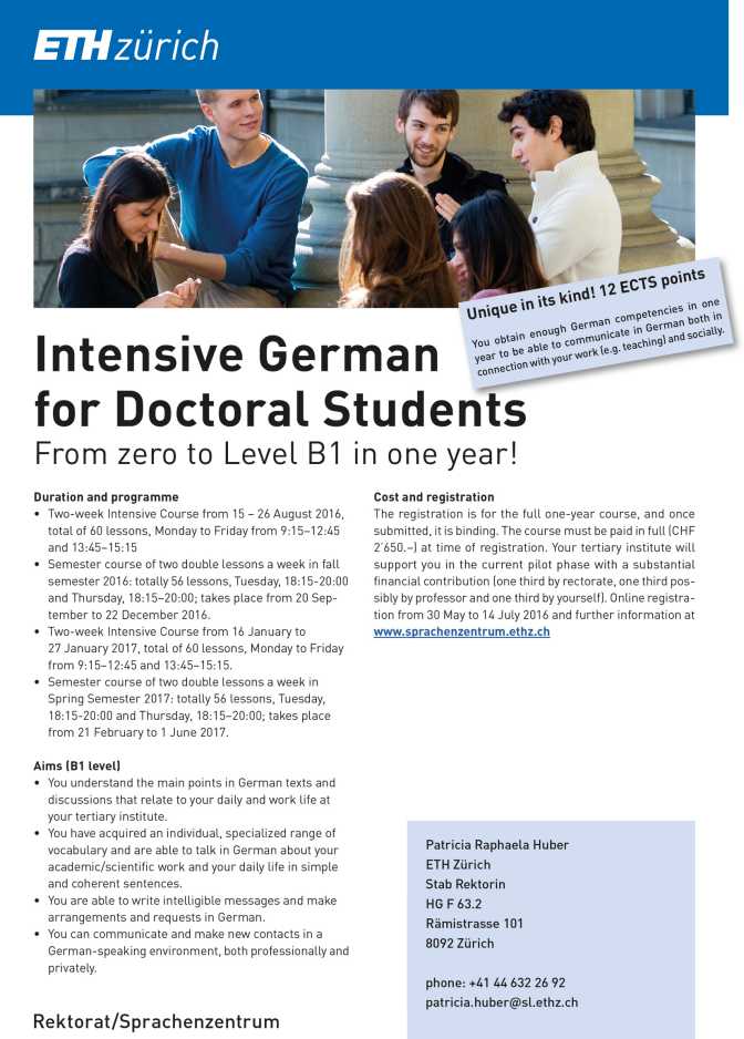 Flyer Intensive German for Doctoral Students